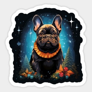 Christmas French Bulldog, Christmas Tree Night Sky Scenery Sticker